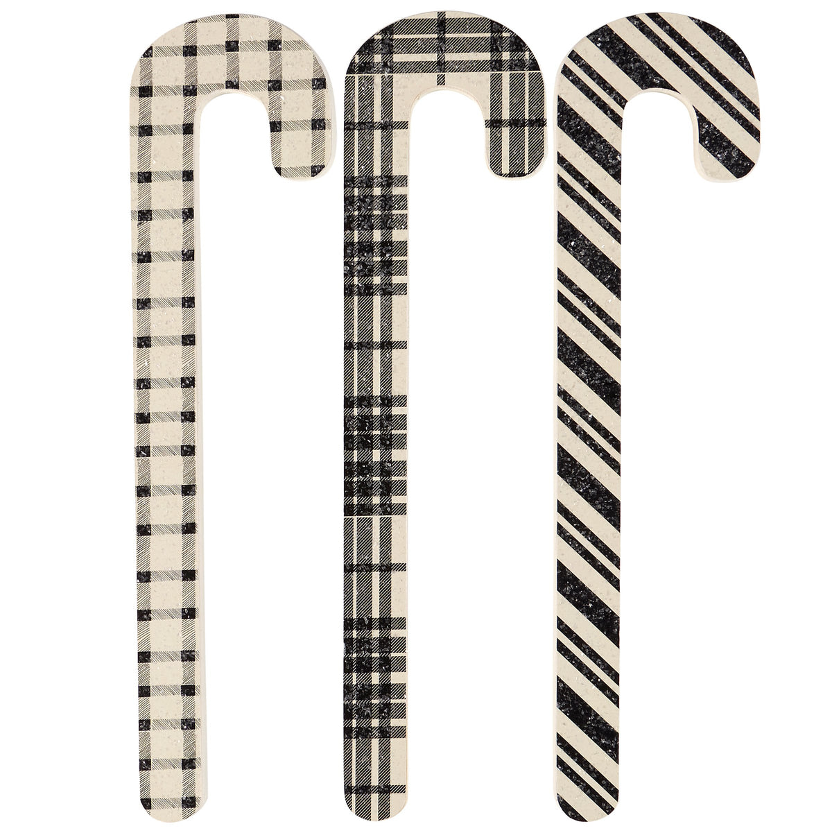 PBK Christmas Decor - Black and White Plaid Wood Candy Cane Ornaments