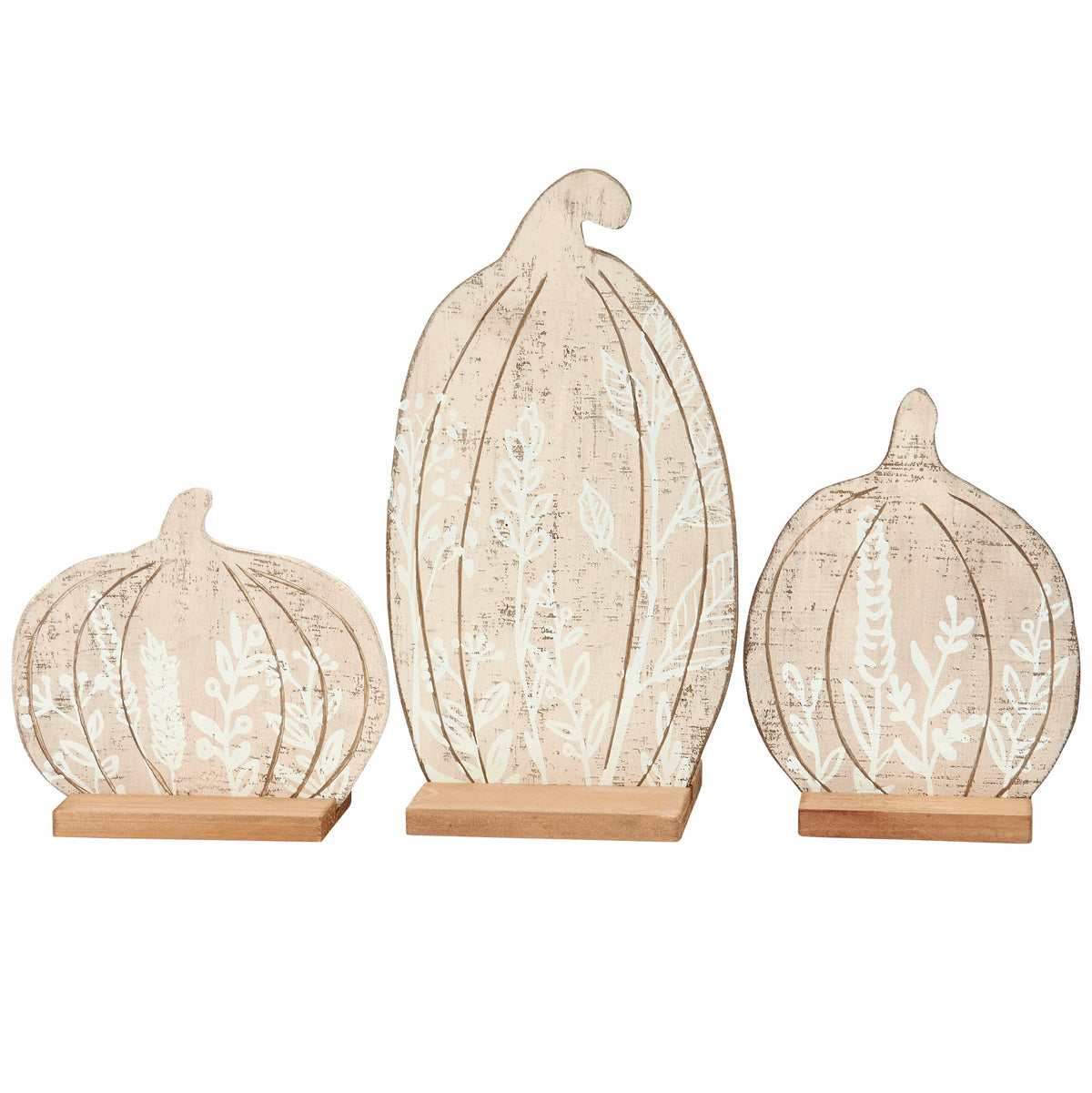PBK Fall Decor - Neutral Floral Stand Up Pumpkins 3pc Set