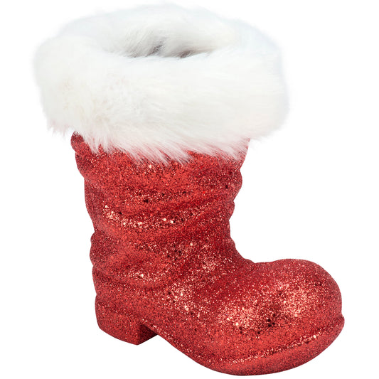 PBK Christmas Decor - SMALL Retro Red Glitter Santa Boot Sitter