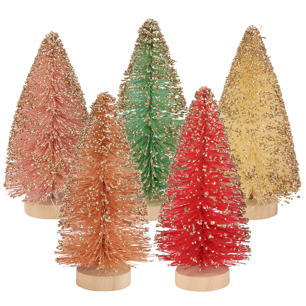 PBK Christmas Decor - Retro Pastel Sisal Bottlebrush Trees 5pc Set