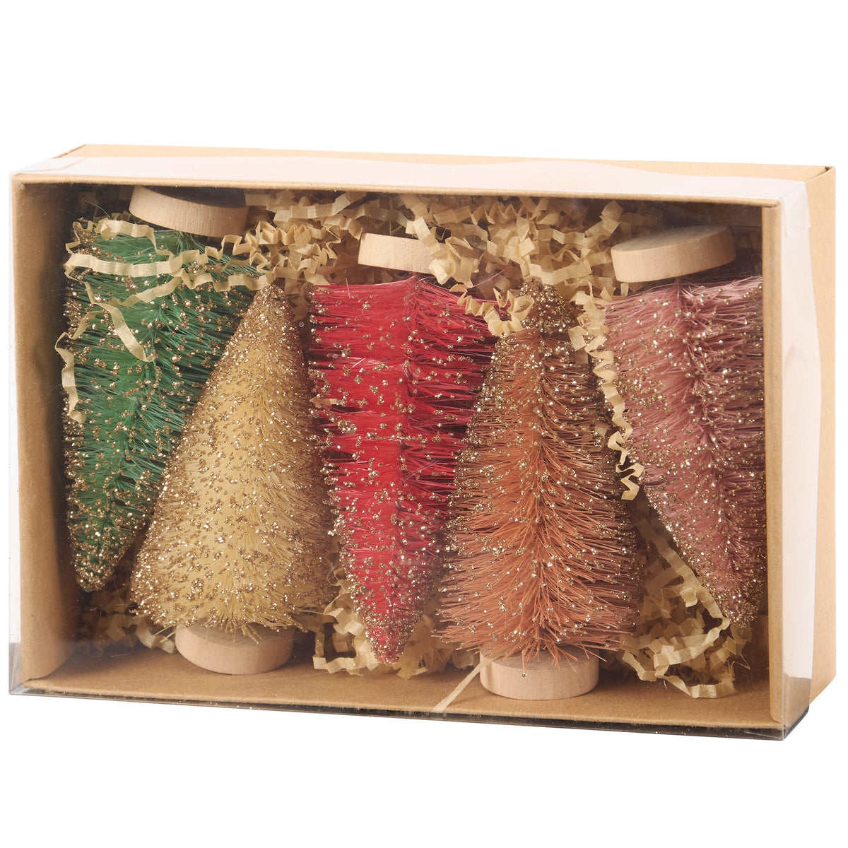 PBK Christmas Decor - Retro Pastel Sisal Bottlebrush Trees 5pc Set