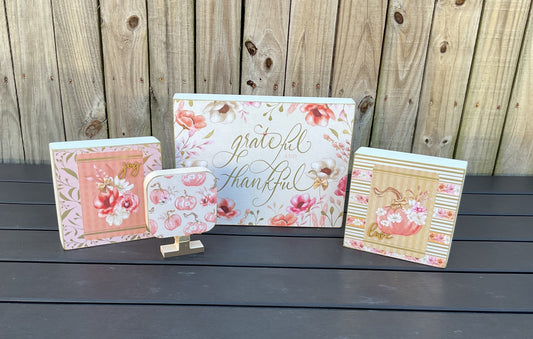 AGSD Fall Decor - Pastel Rose Gold Pink Thankful Box Sign 4pc Set