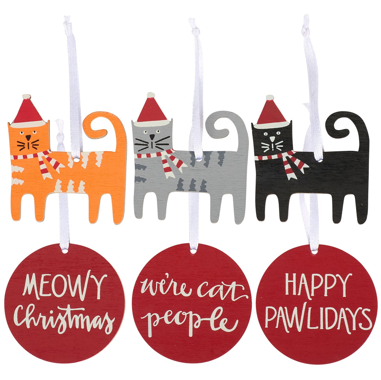 PBK Christmas Decor - MINI Santa Hat Prim Cat Ornaments 6pc. Set