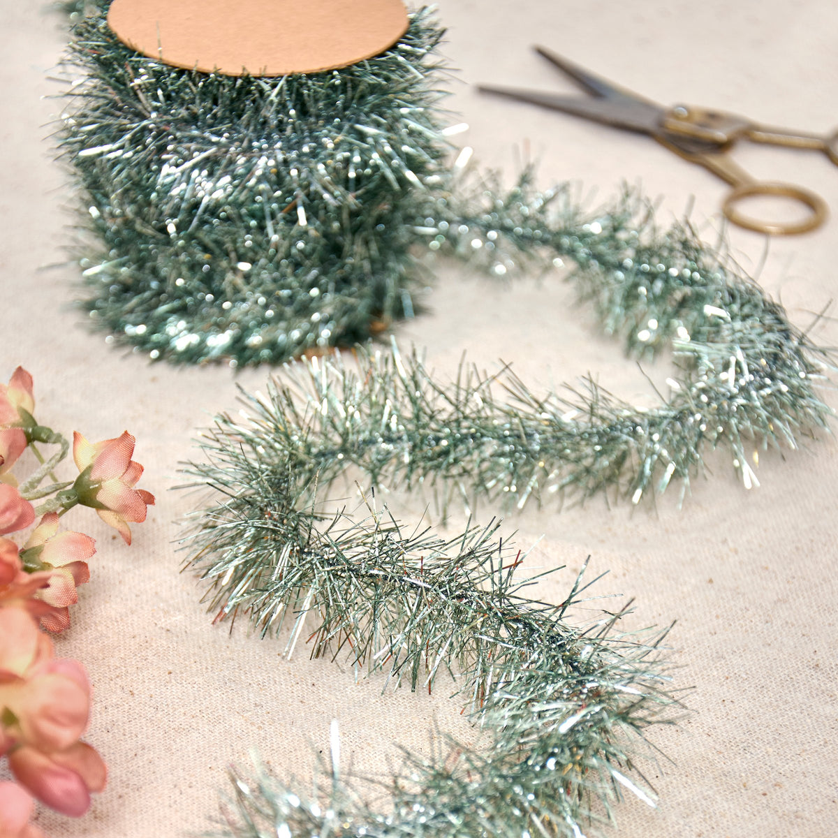 PBK Craft Supply - Retro Thin Tinsel Garland Light Pastel Pale Light Blue 6ft