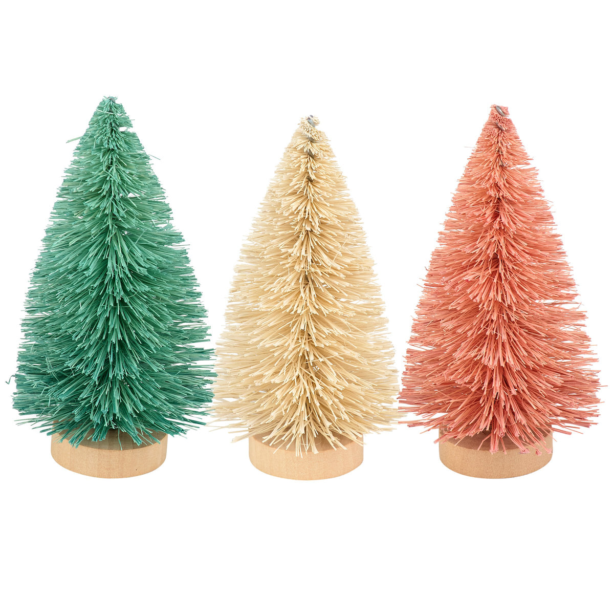 PBK Christmas Decor - Retro Pastel Sisal Bottlebrush Trees 3pc Set