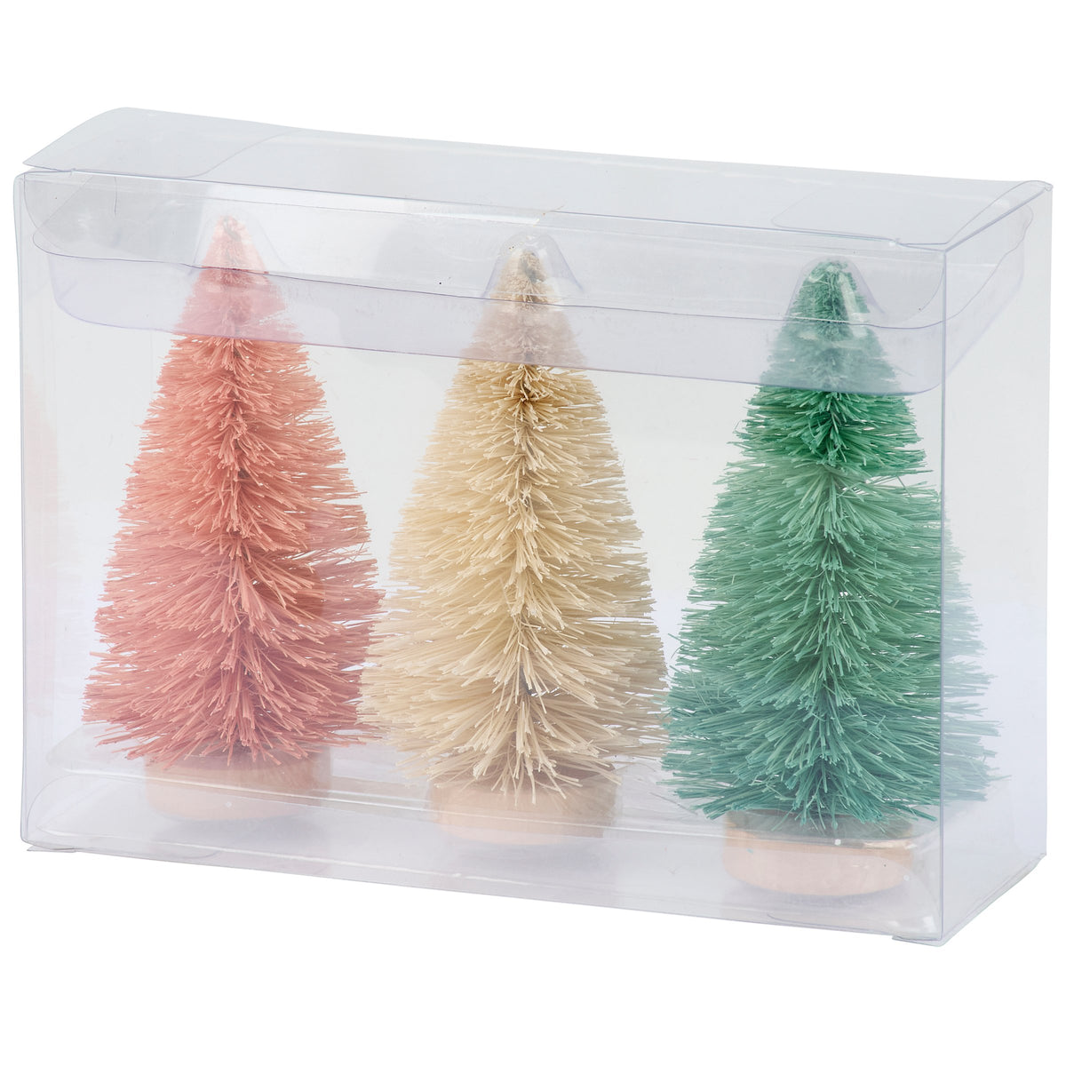 PBK Christmas Decor - Retro Pastel Sisal Bottlebrush Trees 3pc Set