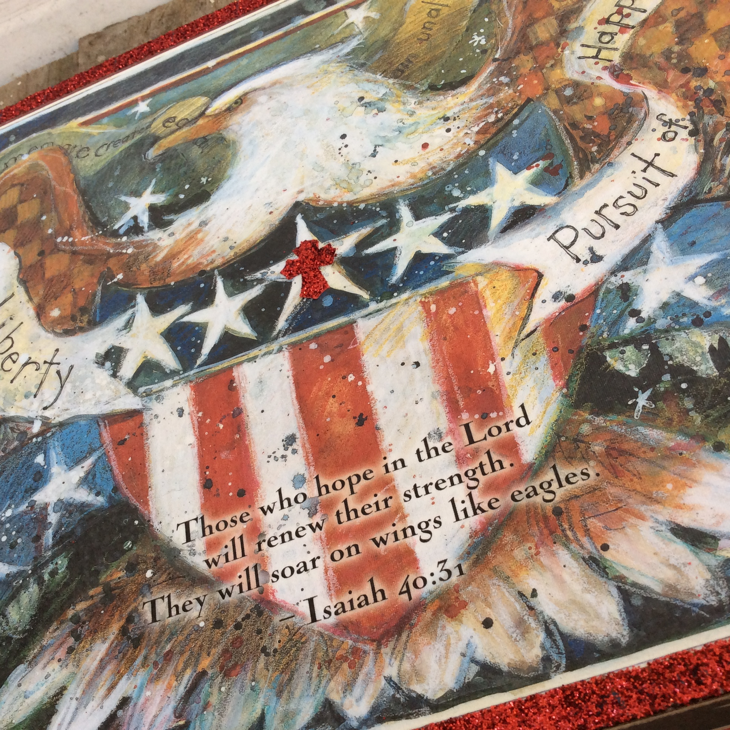 AGSD Patriotic Decor – Wood Box Sitter Sign – Renew Their Strength Isaiah 40:31