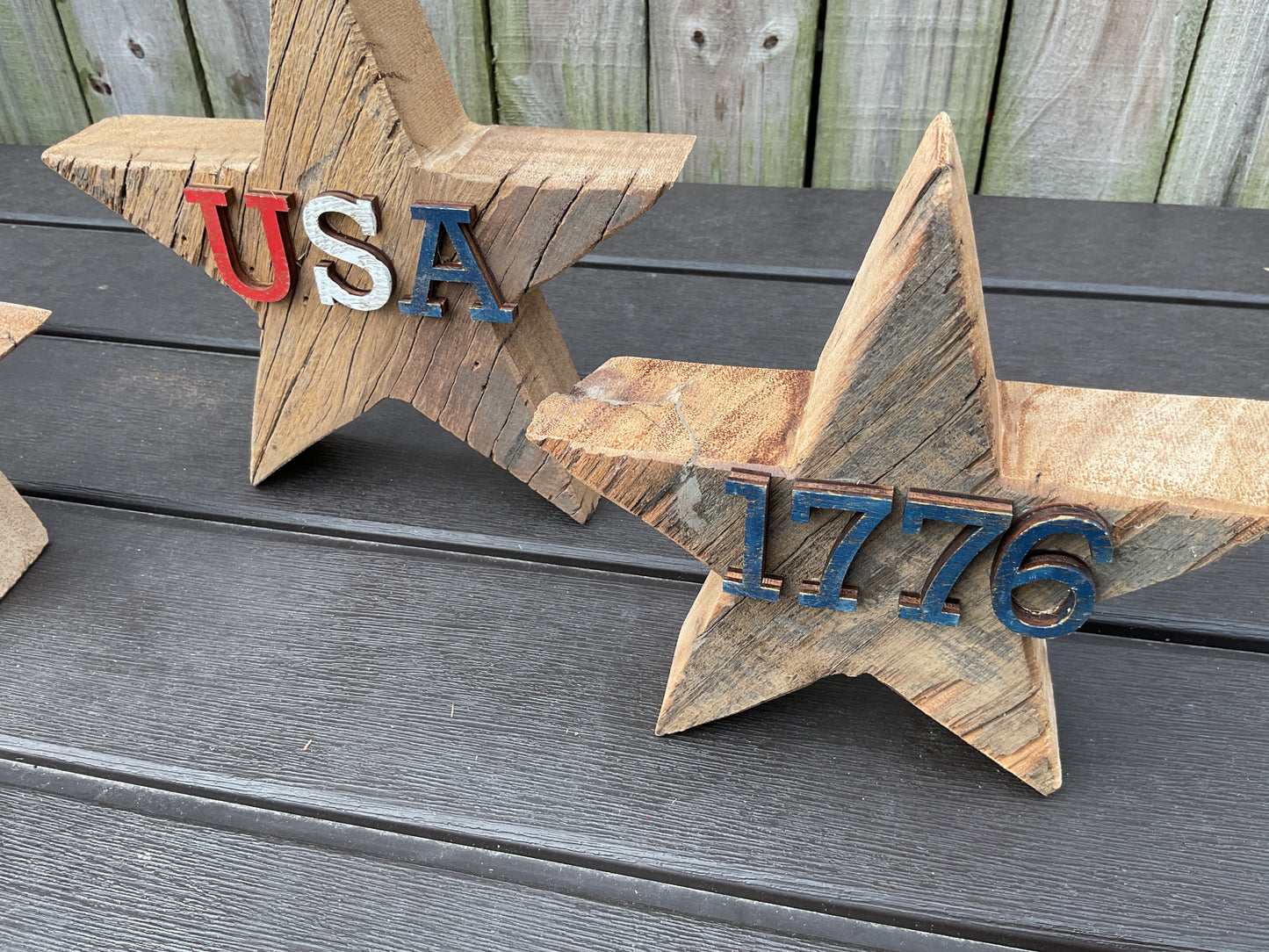 AGSD Patriotic Decor - July 4th Rustic Neutral Chunky Wood Star Sitters 4pc
