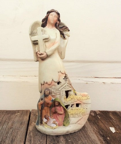 Young's Inc. Christmas Lighted Angel Nativity W/Cross Baby Jesus