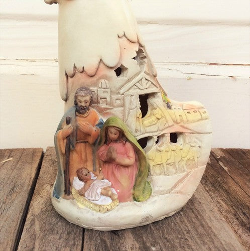 Young's Inc. Christmas Lighted Angel Nativity W/Cross Baby Jesus