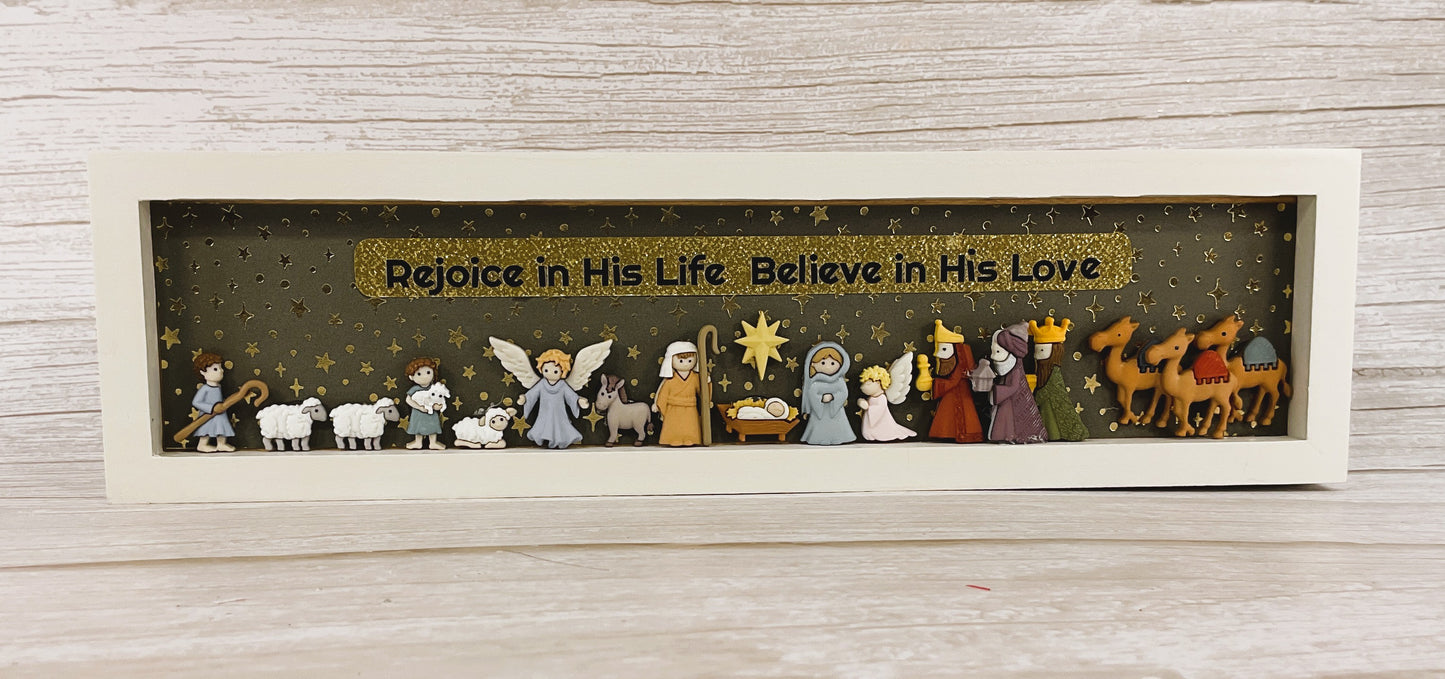 AGSD Christmas Decor - Nativity Manger Scene Flat Back Button Inset Sign
