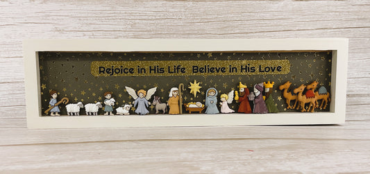 AGSD Christmas Decor - Nativity Manger Scene Flat Back Button Inset Sign