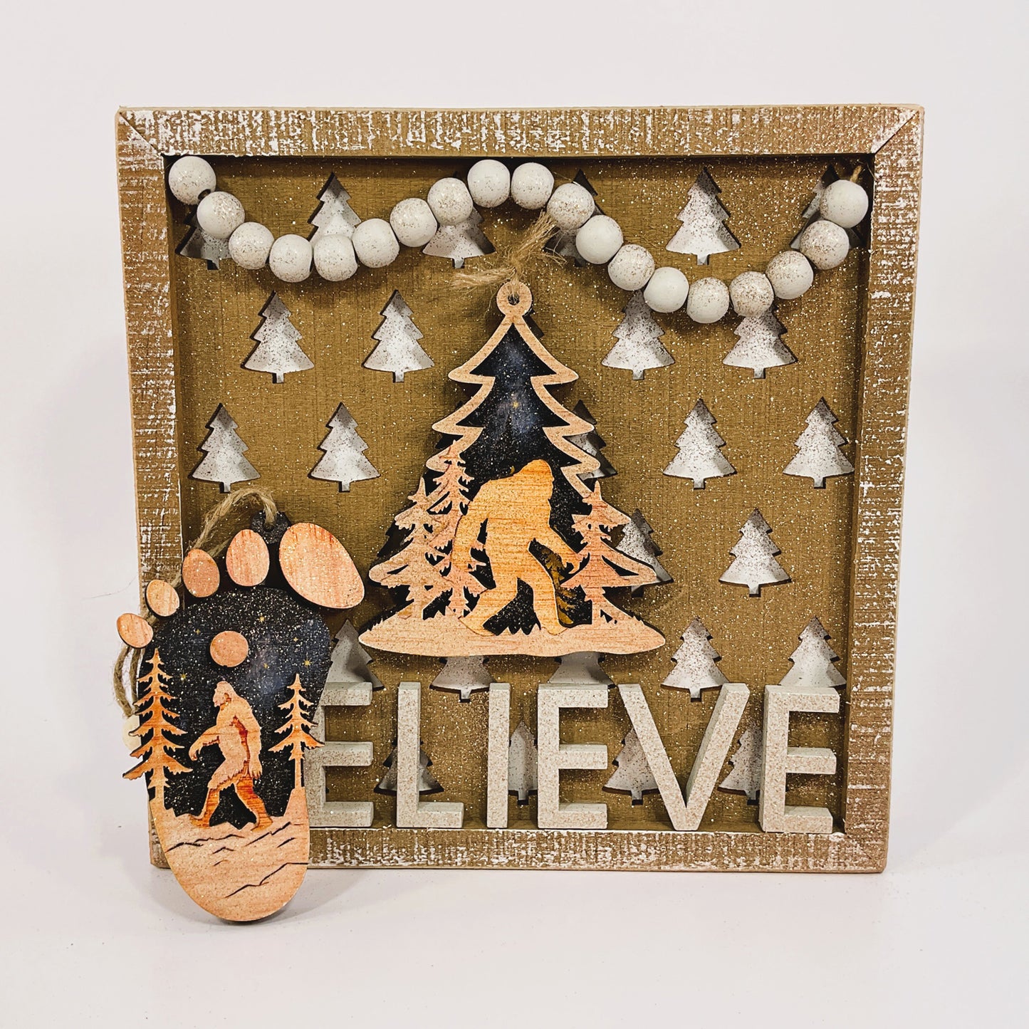 AGSD Christmas Decor - Believe Bigfoot Tree Inset Box Sign