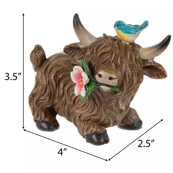 HL Spring Decor - Resin Scottish Highland Cow Spring Figurines 4pc Set