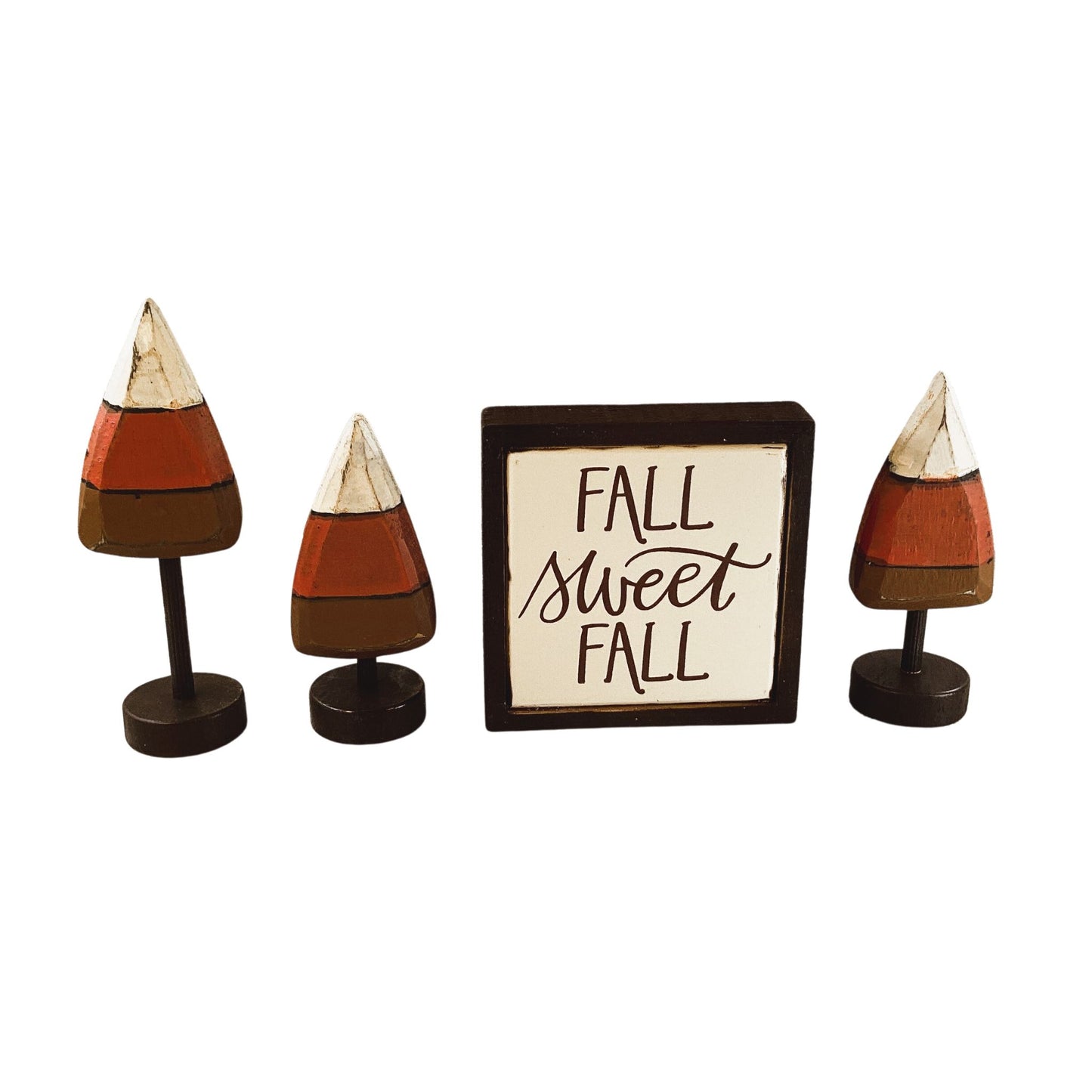AGD Fall Decor - Small Wood Prim Candy Corn Trees Sweet Sign 4pc Set