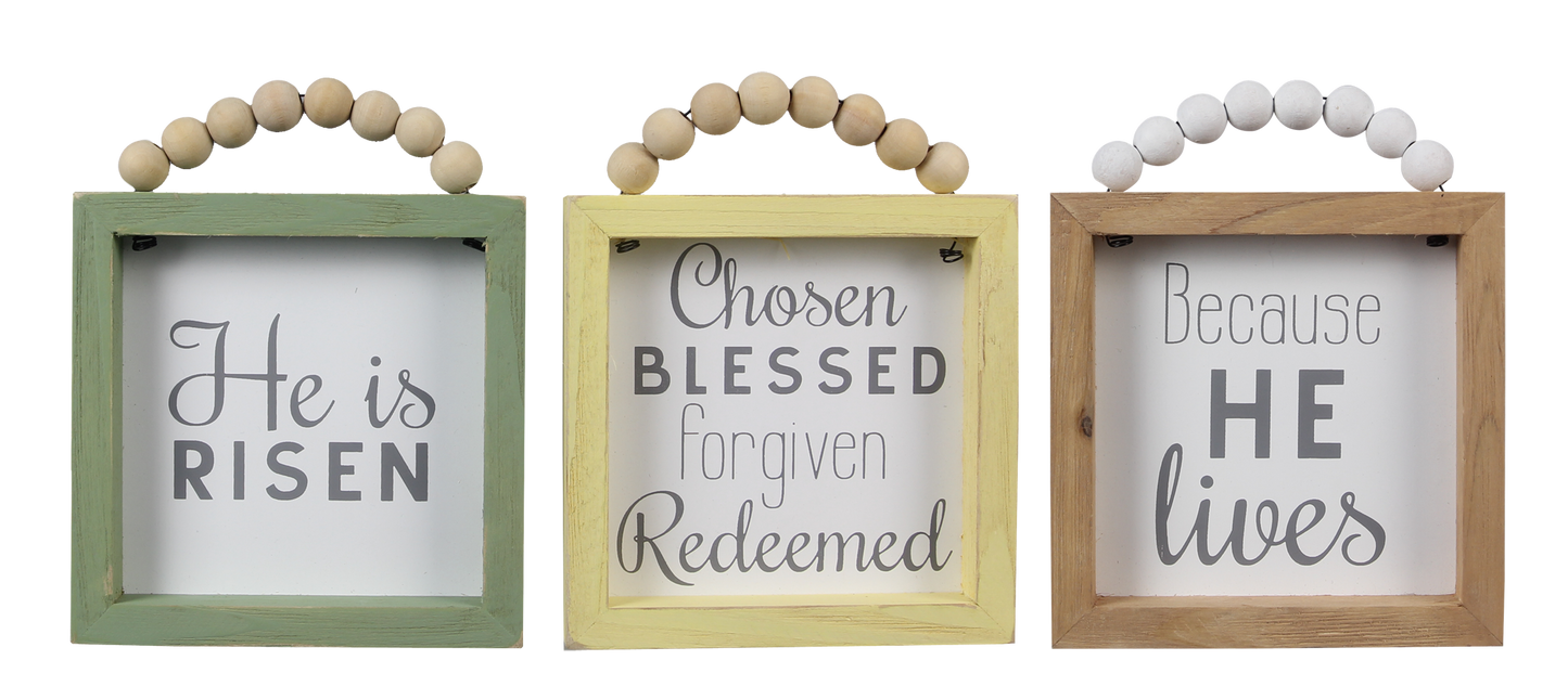 Youngs Easter Decor - Chosen Redeemed Forgiven Risen He Lives Signs