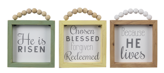 Youngs Easter Decor - Chosen Redeemed Forgiven Risen He Lives Signs