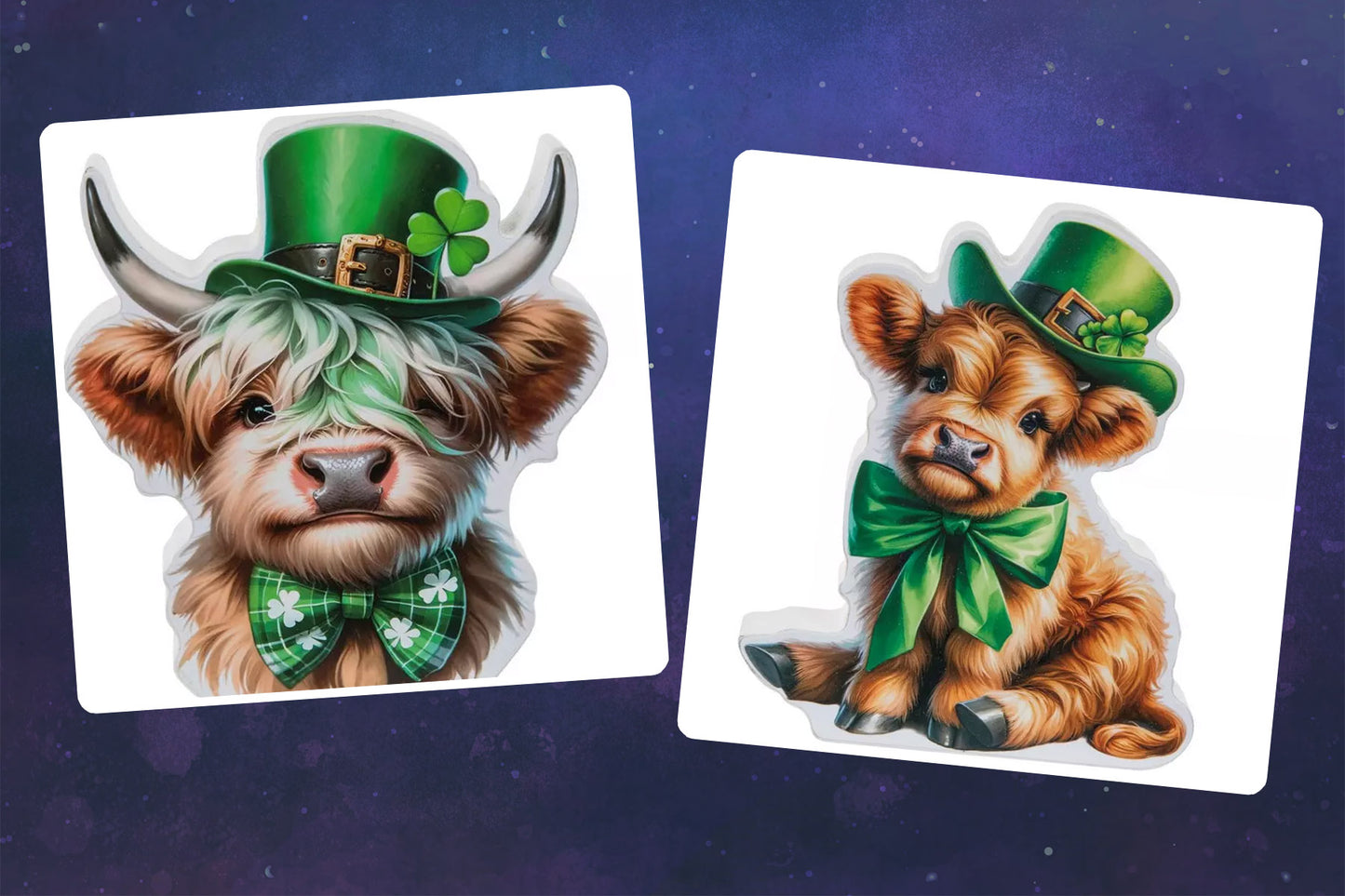 HL St Patrick Decor - Irish Shamrock Highland Cow Chunky Wood Sitter