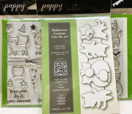 Poppy Halloween Stamps & Die Cut Set - Clear Stamp Cat Costume Set