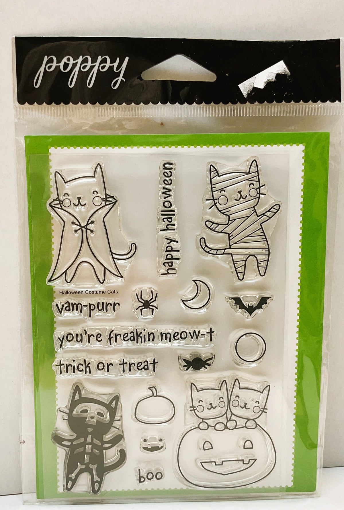 Poppy Halloween Stamps & Die Cut Set - Clear Stamp Cat Costume Set