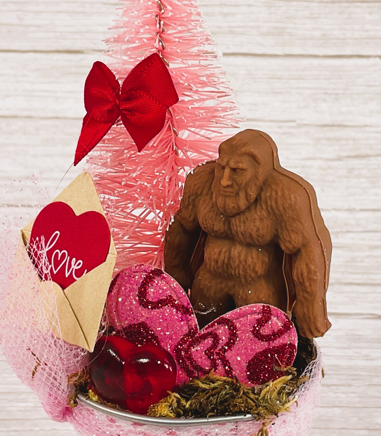 AGSD Valentines Decor - Miniature Bigfoot Sasquatch Tin Pail Display