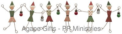 PBK Wood & Metal Elf Elves Red & Green Oranments - 6pk. - 20627