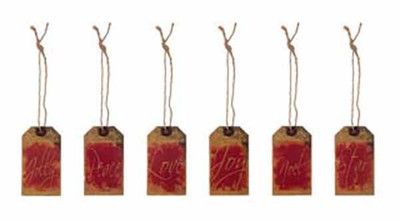 Ohio Wholesale Christmas Wood & String Primitive Tag Ornaments 6pc.