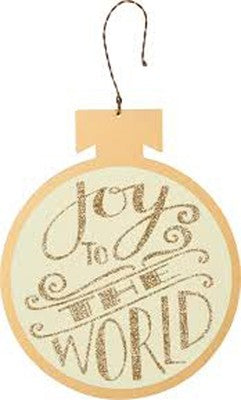 PBK Christmas Ornament - Gold Tin Bulb Shape - Joy to the World #28711