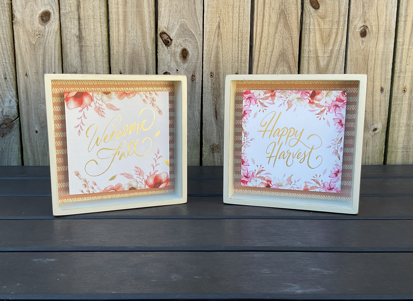 AGSD Fall Decor - Pastel Rose Gold Welcome Harvest Box Signs 2pc