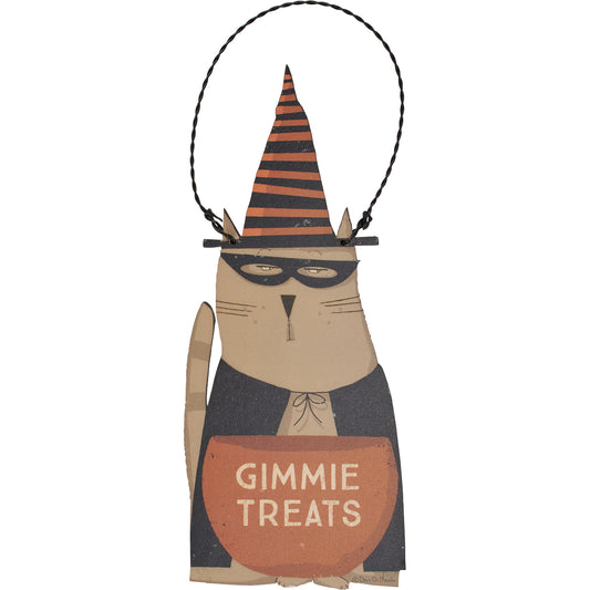 PBK Halloween Decor - Gimmie Treats Cat Ornament Small Sign