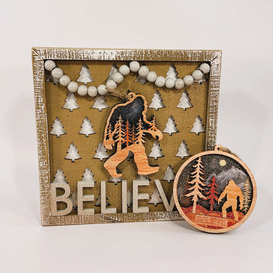 AGSD Christmas Decor - Believe Bigfoot Tree Inset Box Sign