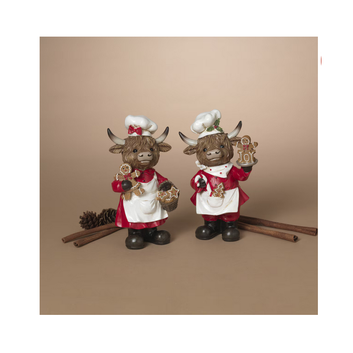 Gerson Christmas Decor - Gingerbread Baker Highland Cow Figurines 2pc