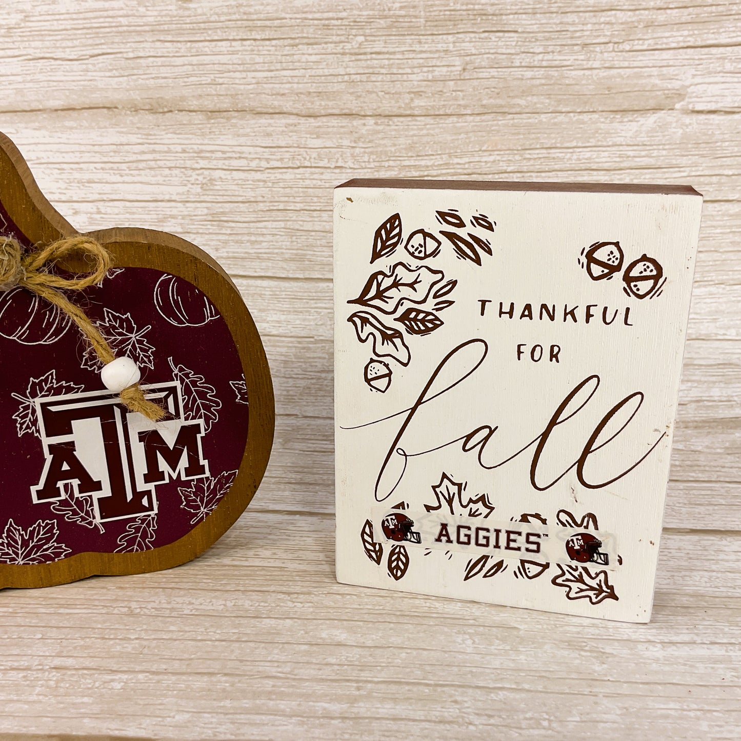 AGSD Fall Decor - Autumn Maroon White Texas College Tabletop Signs 3pc