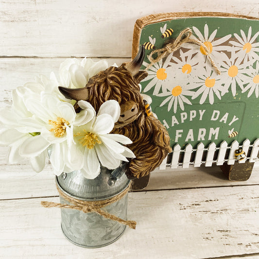AGD  Spring Decor - Happy Farm Sunny Daisy Highland Cow 2pc Set