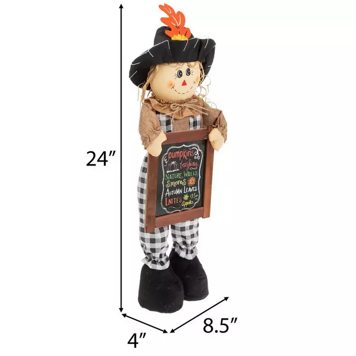 HL Fall Decor - Stand-up Black Hat Scarcrow with Market Sign 24-inch Tall