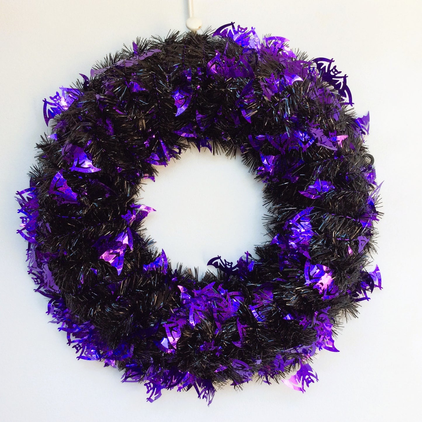 Darice Halloween Decor - Purple Orange Silver Tinsel Wreath 18inch