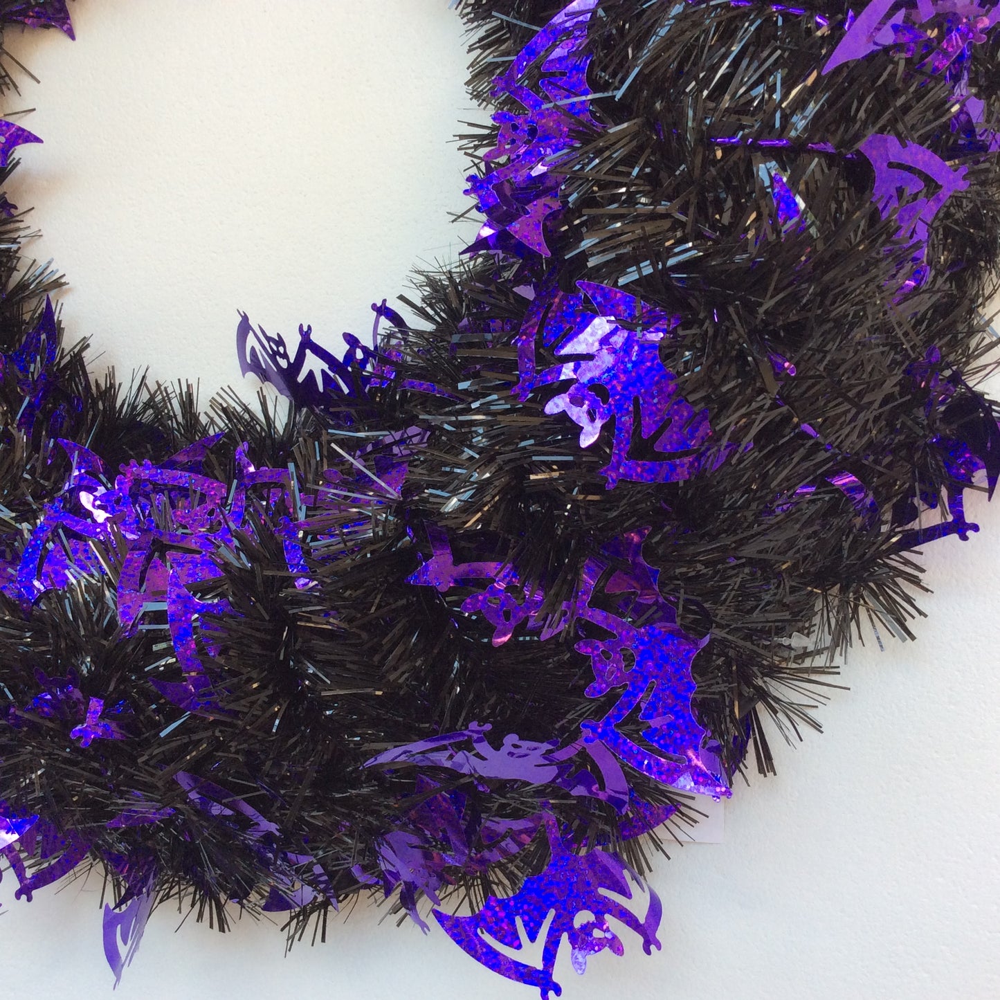Darice Halloween Decor - Purple Orange Silver Tinsel Wreath 18inch