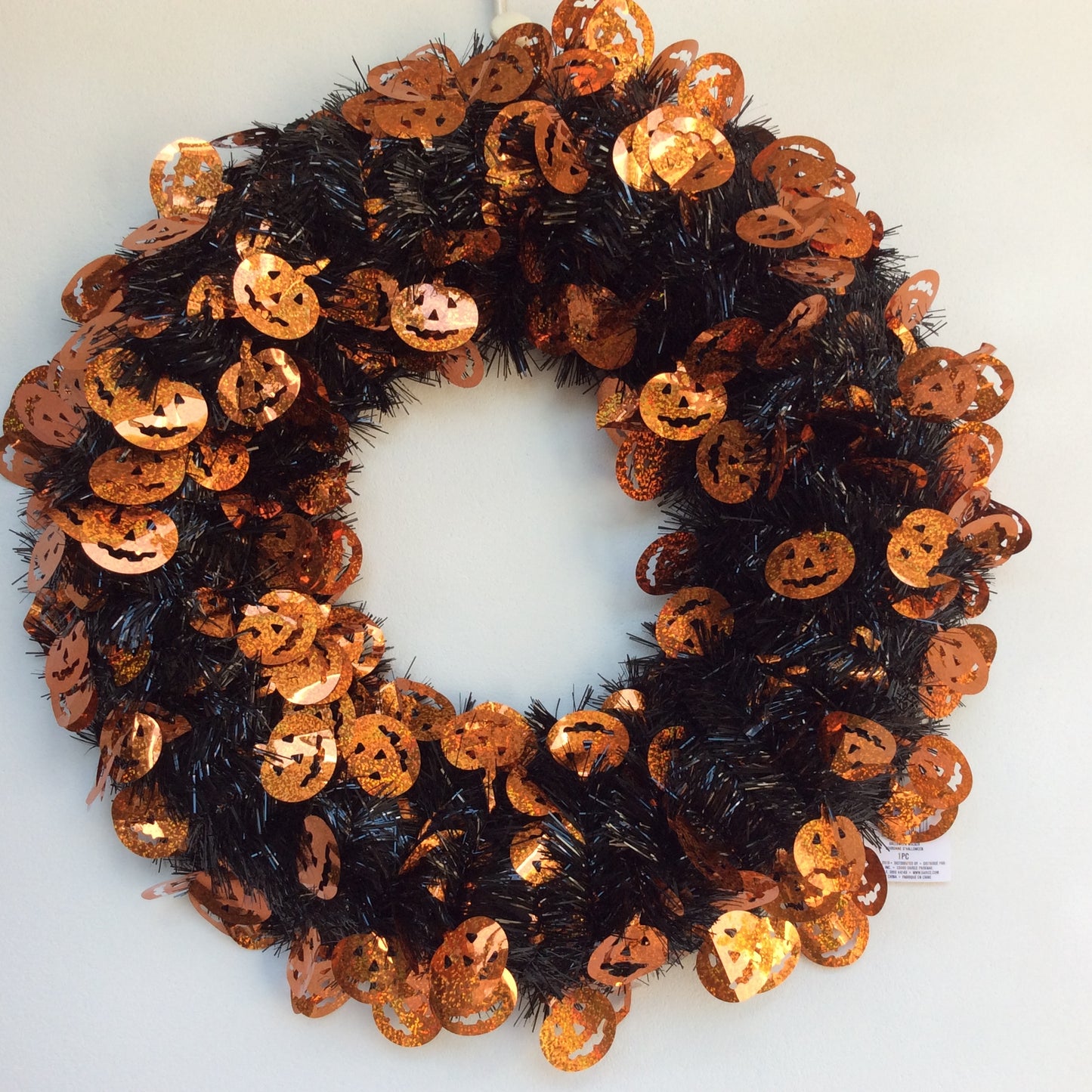 Darice Halloween Decor - Purple Orange Silver Tinsel Wreath 18inch