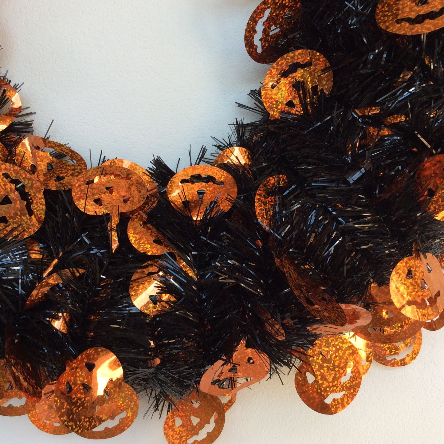 Darice Halloween Decor - Purple Orange Silver Tinsel Wreath 18inch