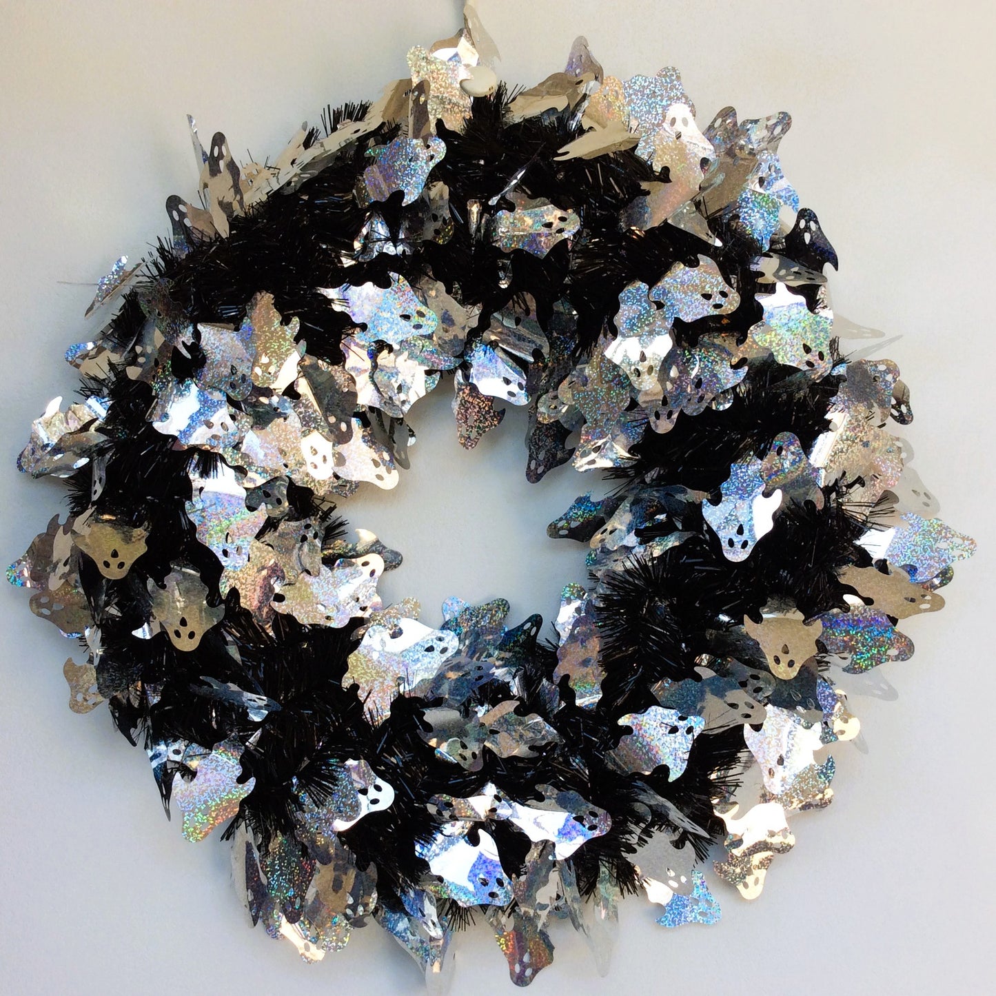 Darice Halloween Decor - Purple Orange Silver Tinsel Wreath 18inch