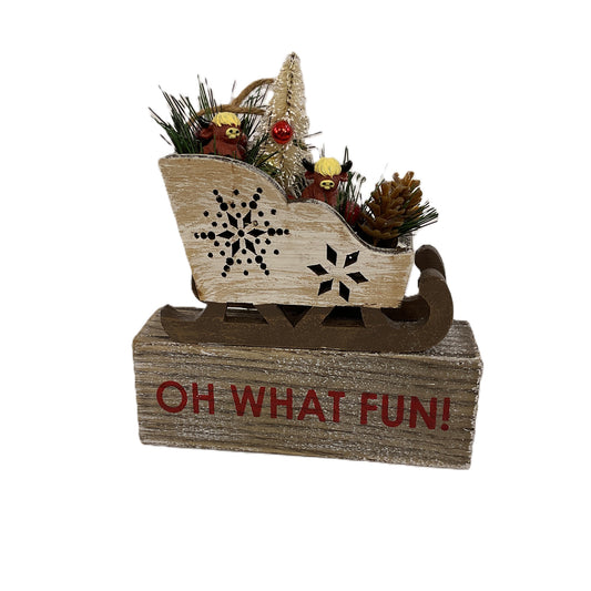 AGSD Christmas Decor - Oh What Fun Highland Cow Figurine Sled