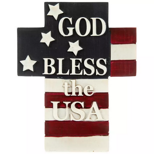 HL Patriotic Decor - God Bless the USA Resin Flag Cross Figurine