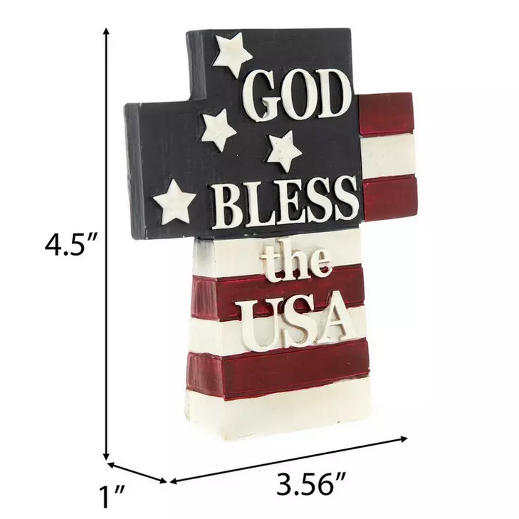 HL Patriotic Decor - God Bless the USA Resin Flag Cross Figurine
