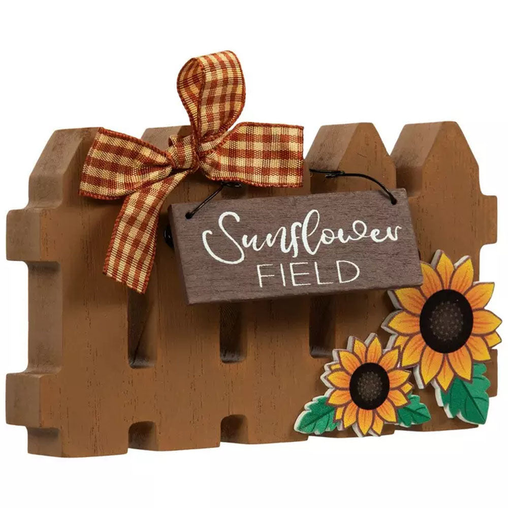 HL Fall Decor - Sunflower Chunky Wood Fence Tier Tray Decor