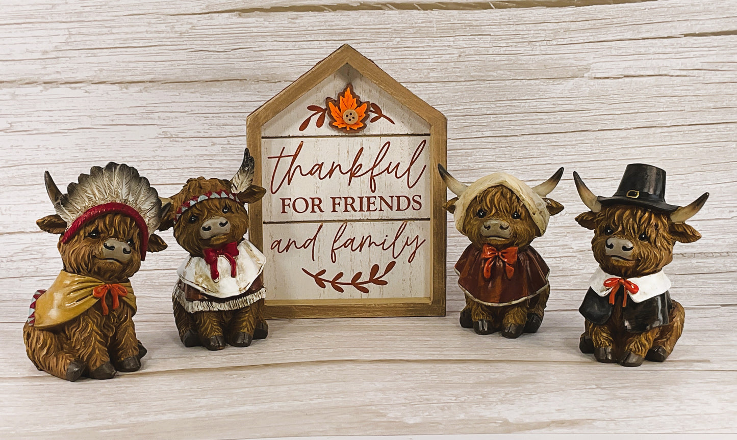AGSD Fall Decor - Thanksgiving Pilgrim Native Indians Highland Cows 10pc Set