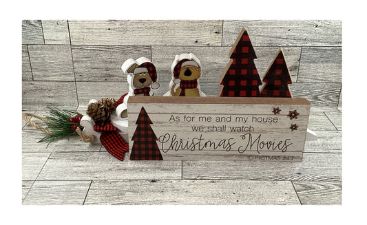 AGSD Christmas Decor - Dog Cat Movie Plaid Wood Tree Sled Display 6pc