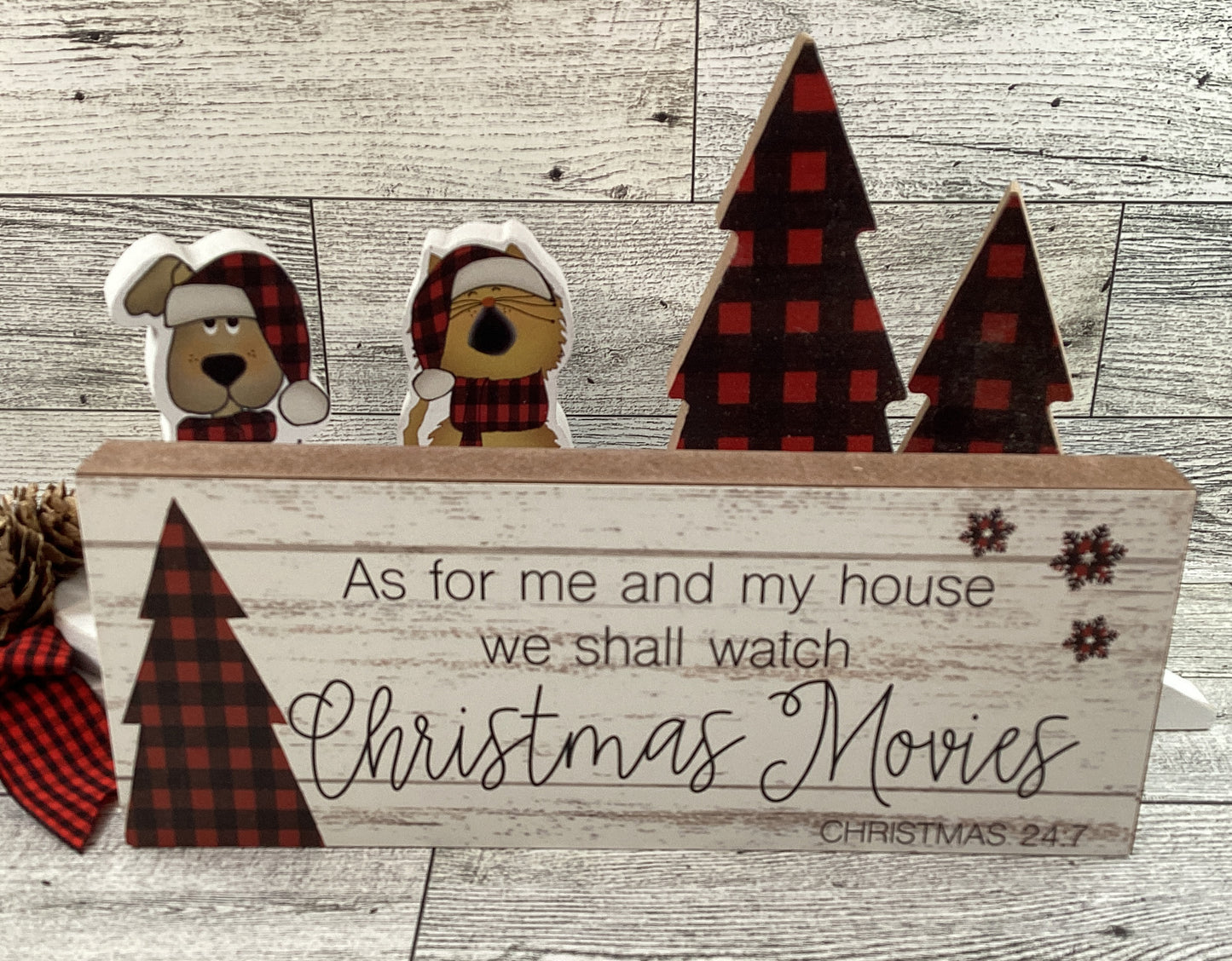 AGSD Christmas Decor - Dog Cat Movie Plaid Wood Tree Sled Display 6pc