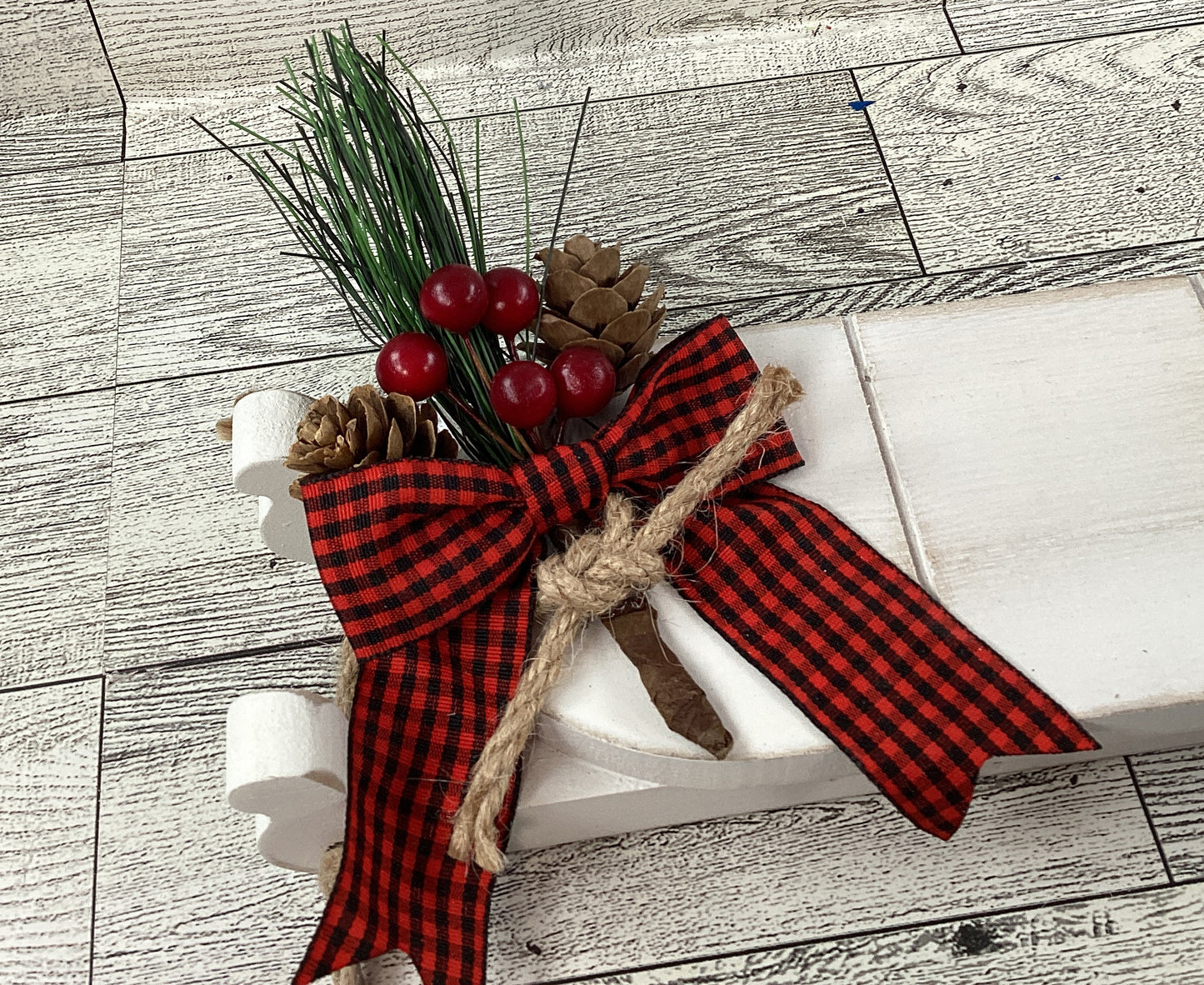 AGSD Christmas Decor - Dog Cat Buffalo Plaid Wood Tree Sled Display 6pc
