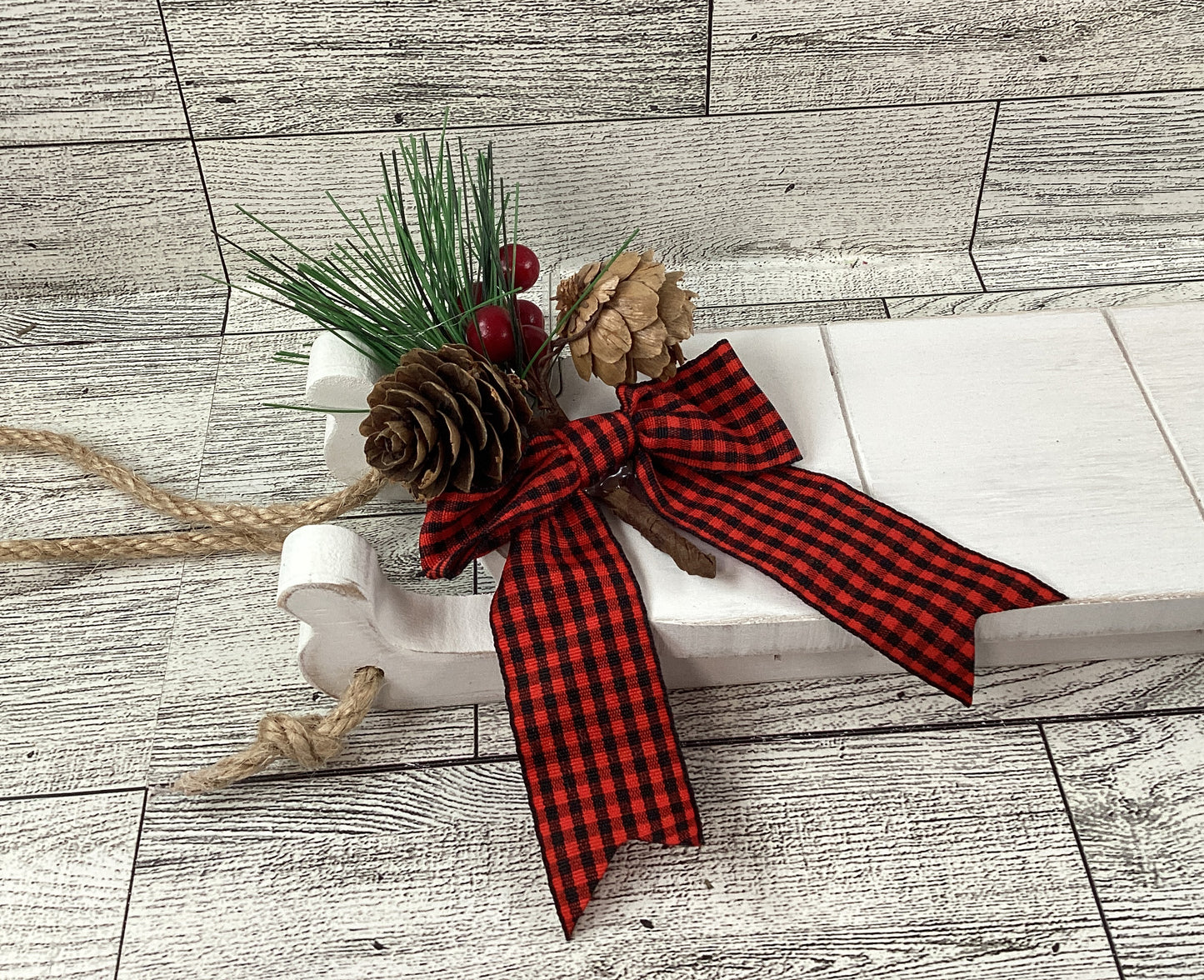 AGSD Christmas Decor - Dog Cat Buffalo Plaid Wood Tree Sled Display 6pc