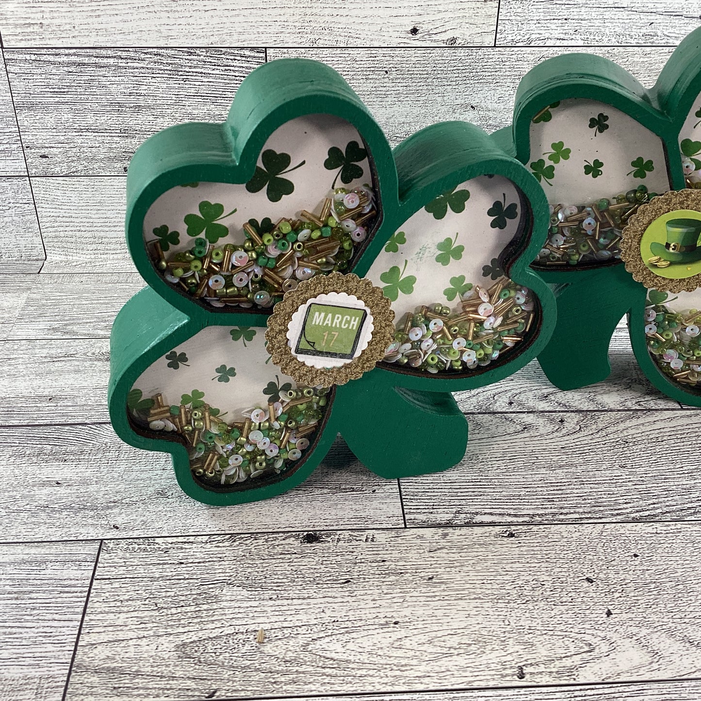 AGD St Patrick Decor -  Shamrock Chunky Wood Shaker Sitter 2pc